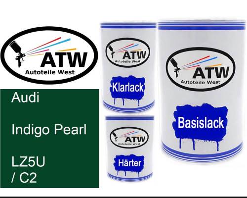 Audi, Indigo Pearl, LZ5U / C2: 500ml Lackdose + 500ml Klarlack + 250ml Härter - Set, von ATW Autoteile West.